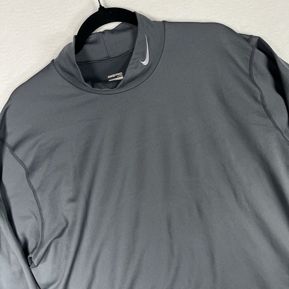 Nike Pro Mens 3XL Dark Gray Mock Neck Long Sleeve Fleece Lined Base Layer Shirt